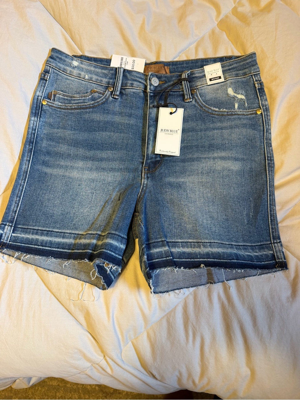 Judy Blue Mid Wash Blue Denim Cutoff Shorts
